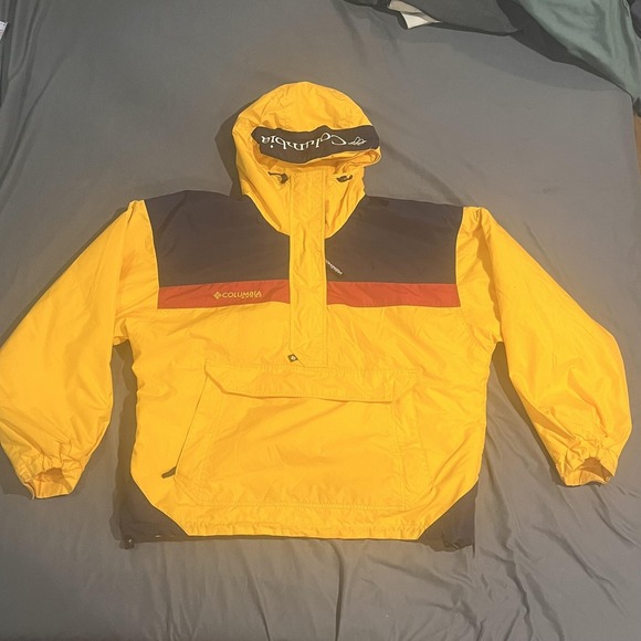 Columbia Jackets & Blazers - Vintage Columbia Anorak Jacket Womens L Yellow Colorblock Hooded Windbreaker